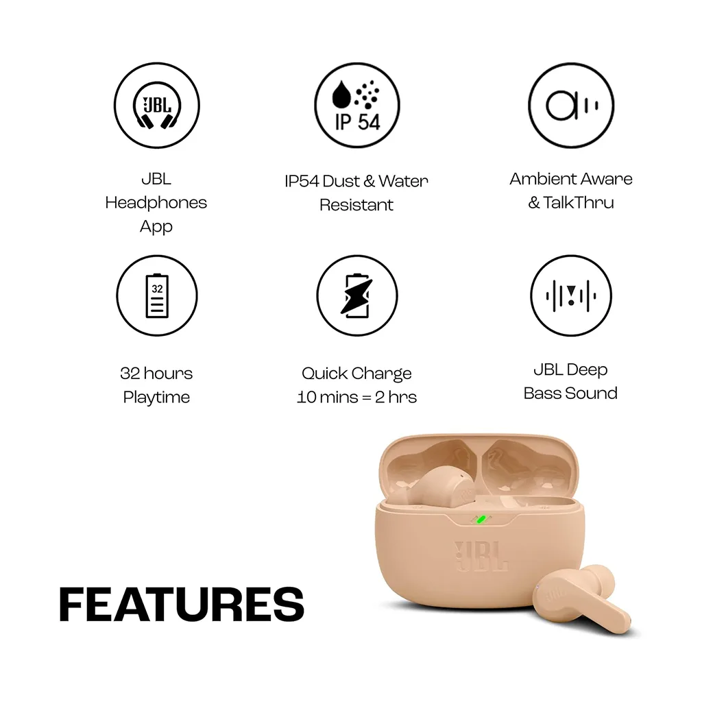 Open charging case of JBL Wave Beam earbuds