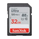 SanDisk 32GB Ultra SDHC 120MB/s Class 10 U1 SD card close-up