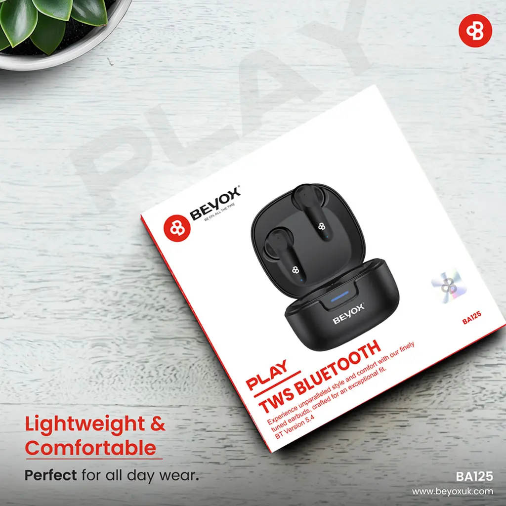 BEYOX BA125 true wireless earbuds with charging case black