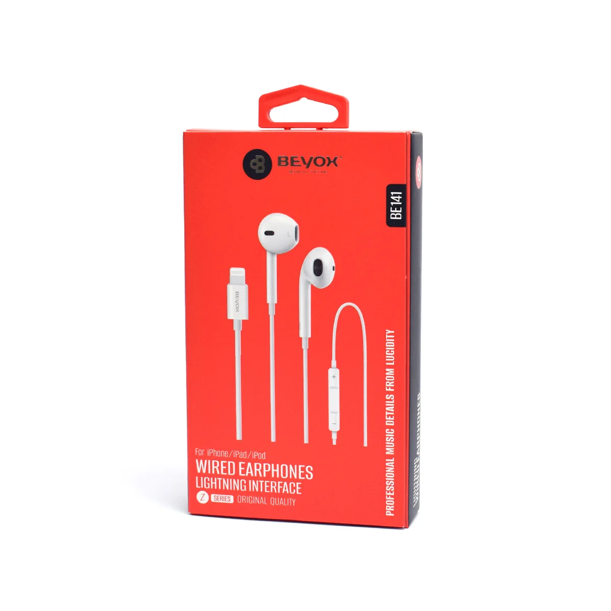 BEYOX BE141 Original Quality Lightning wired earphone white retail box