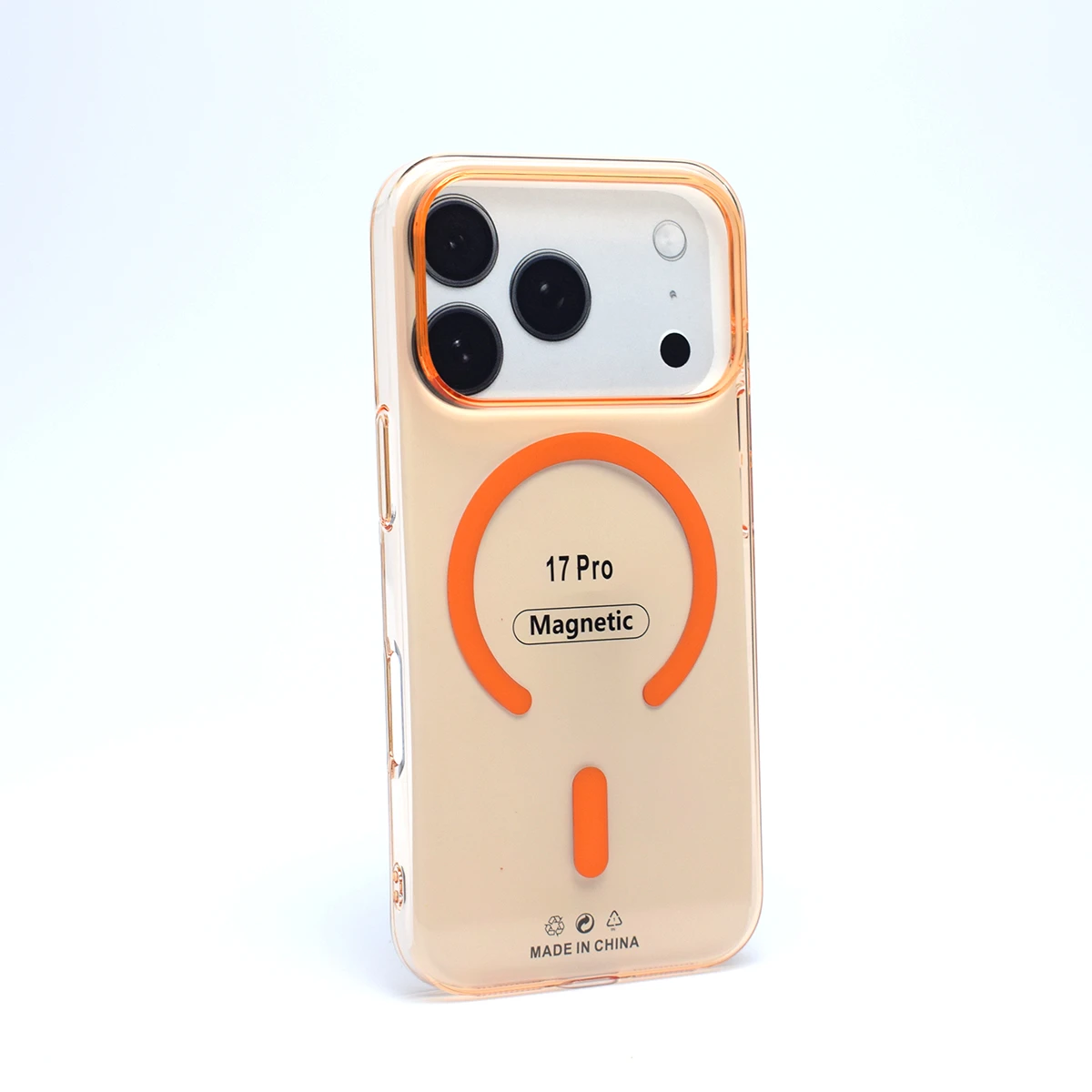 Camera protection detail iPhone 17 Pro clear case with orange accent