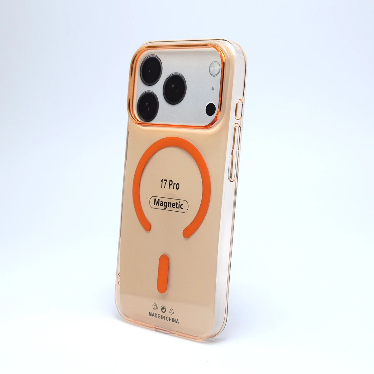 Closeup of orange ring iPhone 17 Pro MagSafe clear case