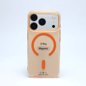 Transparent back iPhone 17 Pro MagSafe case with orange magnetic ring