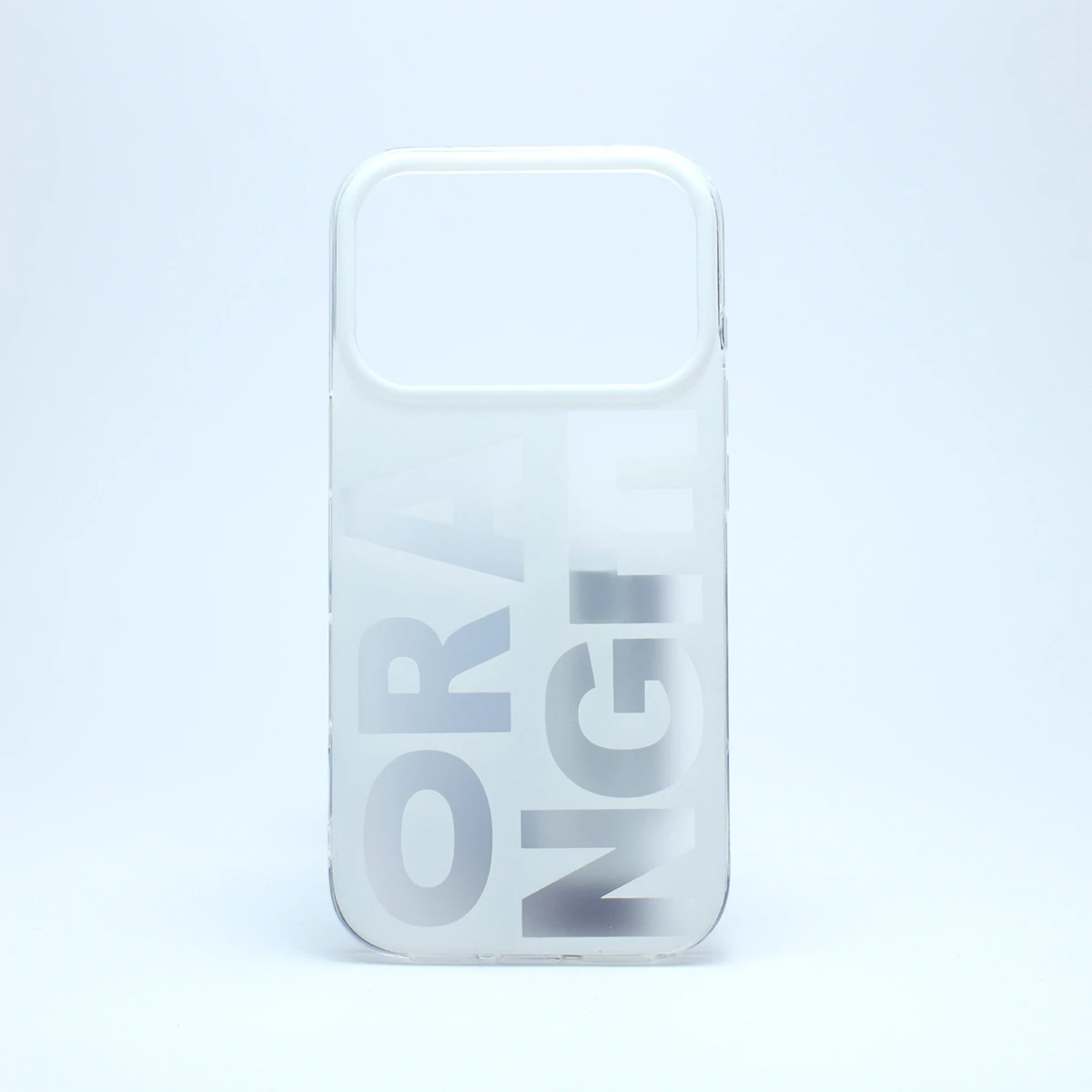 Slim angled view iPhone 17 Pro transparent case with orange design