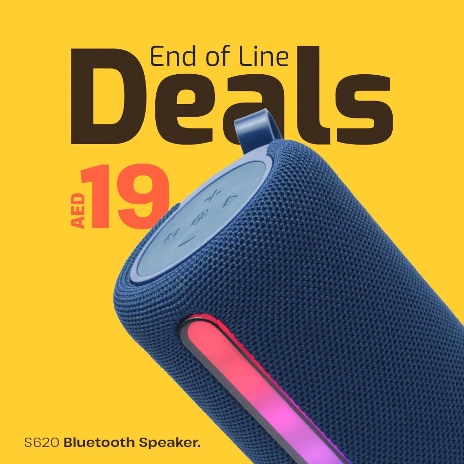 S620 Bluetooth Speaker End of Line offer AED 19 tablet banner